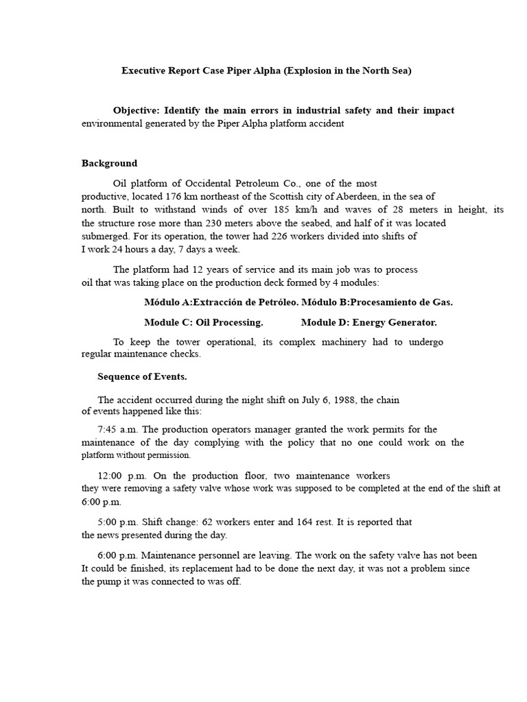 Executive Report Case Piper Alpha | PDF