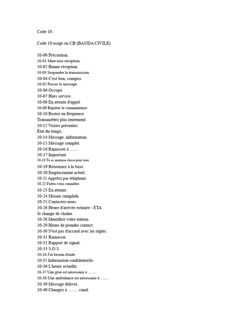 Codes 10 pour communication radio | PDF | Technologies de l'information ...