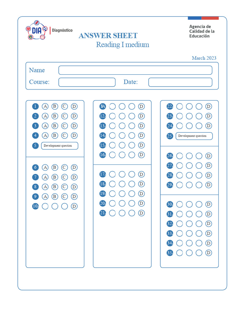 March 2023 Reading I Answer Sheet | PDF
