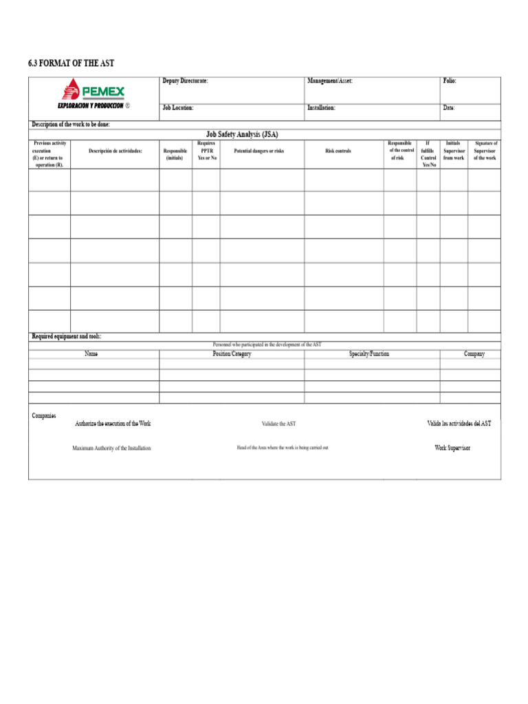 AST Format and Work Safety Guidelines | PDF