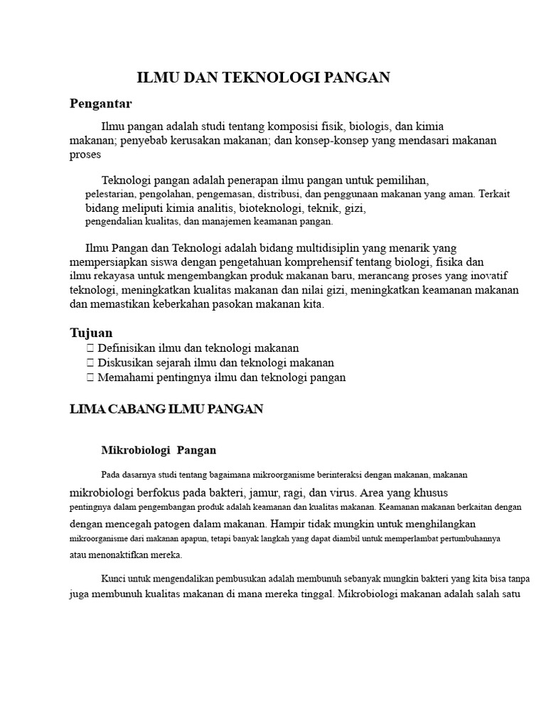 Ilmu Dan Teknologi Pangan | PDF