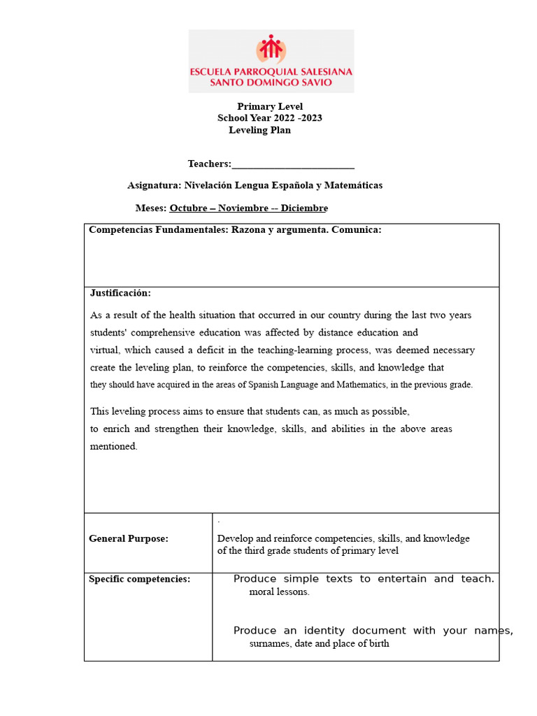 Third Grade Leveling Plan. | PDF | Reading Comprehension | Knowledge