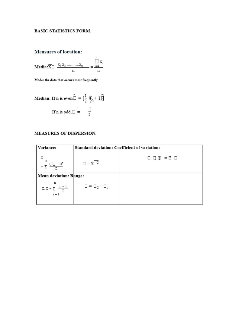 Basic Statistics Form | PDF | Standard Deviation | Median