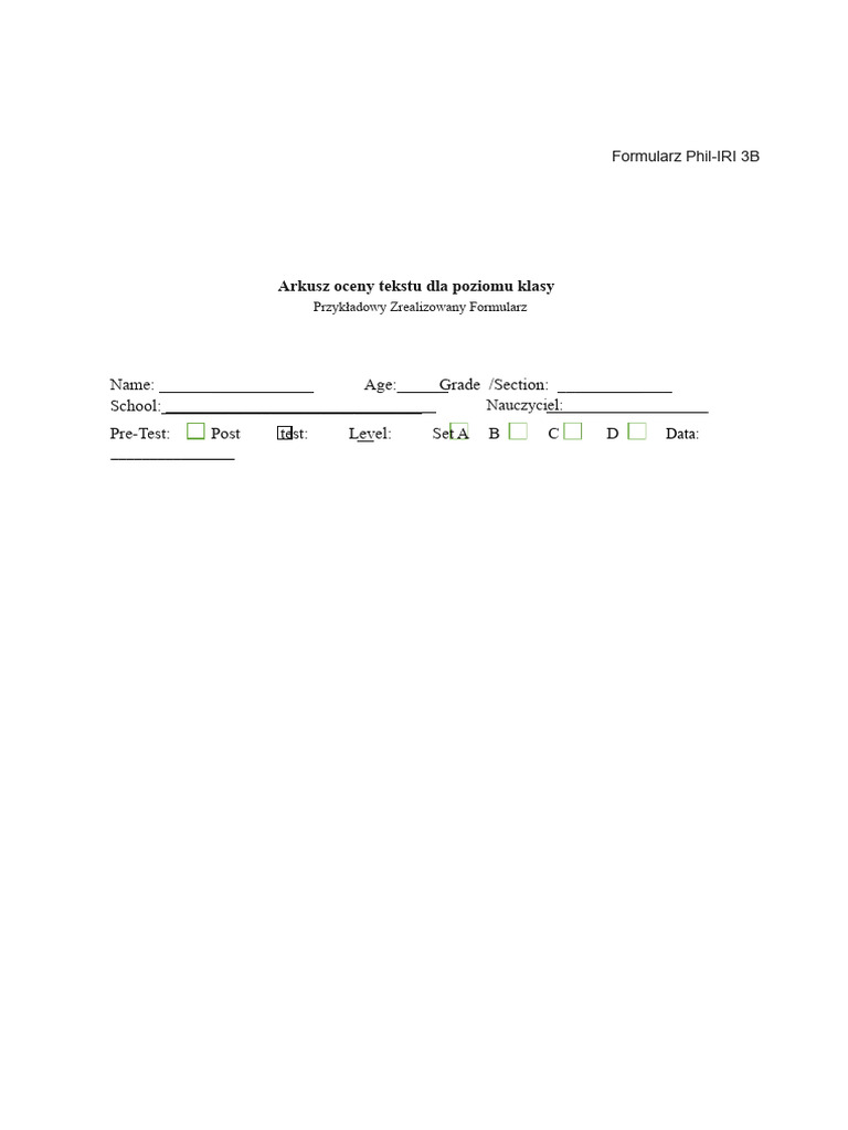 Formularze Phil-Iri | PDF