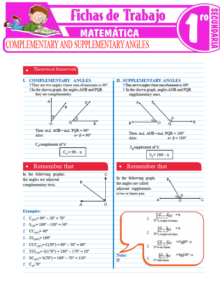 Complementary and Supplementary Angles for First Year of Secondary ...