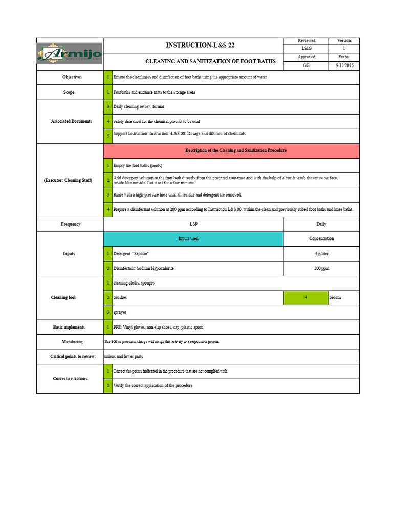 Foot Bath Cleaning and Sanitization Guide | PDF | Disinfectant | Hygiene