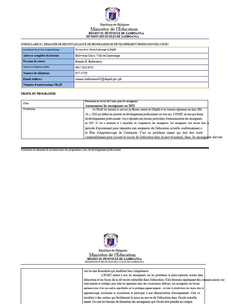 Formation INSET pour enseignants 2022 | PDF | Apprentissage | Planification