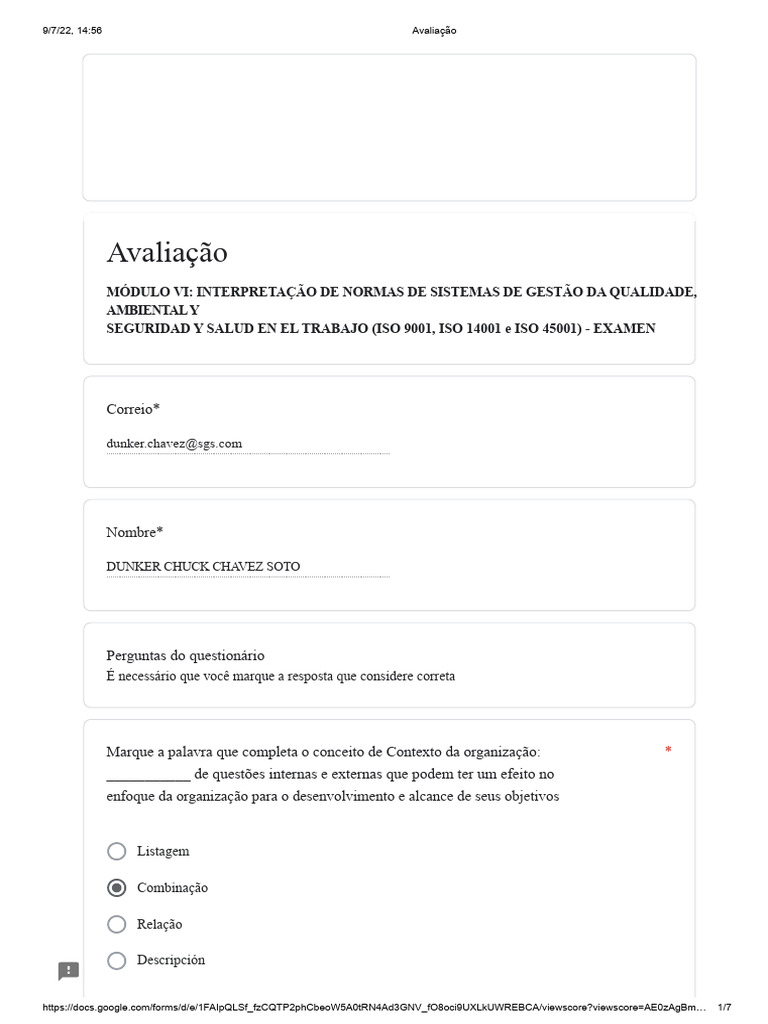 Avaliação de Normas ISO 9001, 14001 e 45001 | PDF | Gestão de qualidade