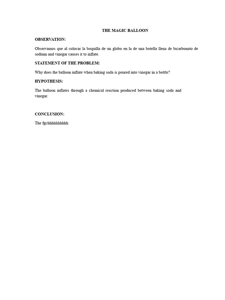 Balloon Inflation Chemical Reaction | PDF