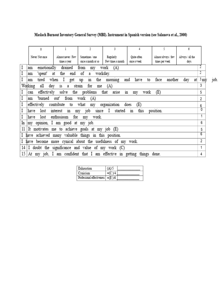 MBI Maslach Burnout Inventory General Survey Rev Happiness | PDF ...