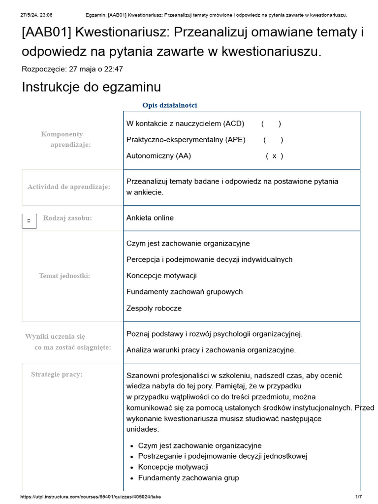 Egzamin - (AAB01) Kwestionariusz - Przeanalizuj Omawiane Tematy I ...