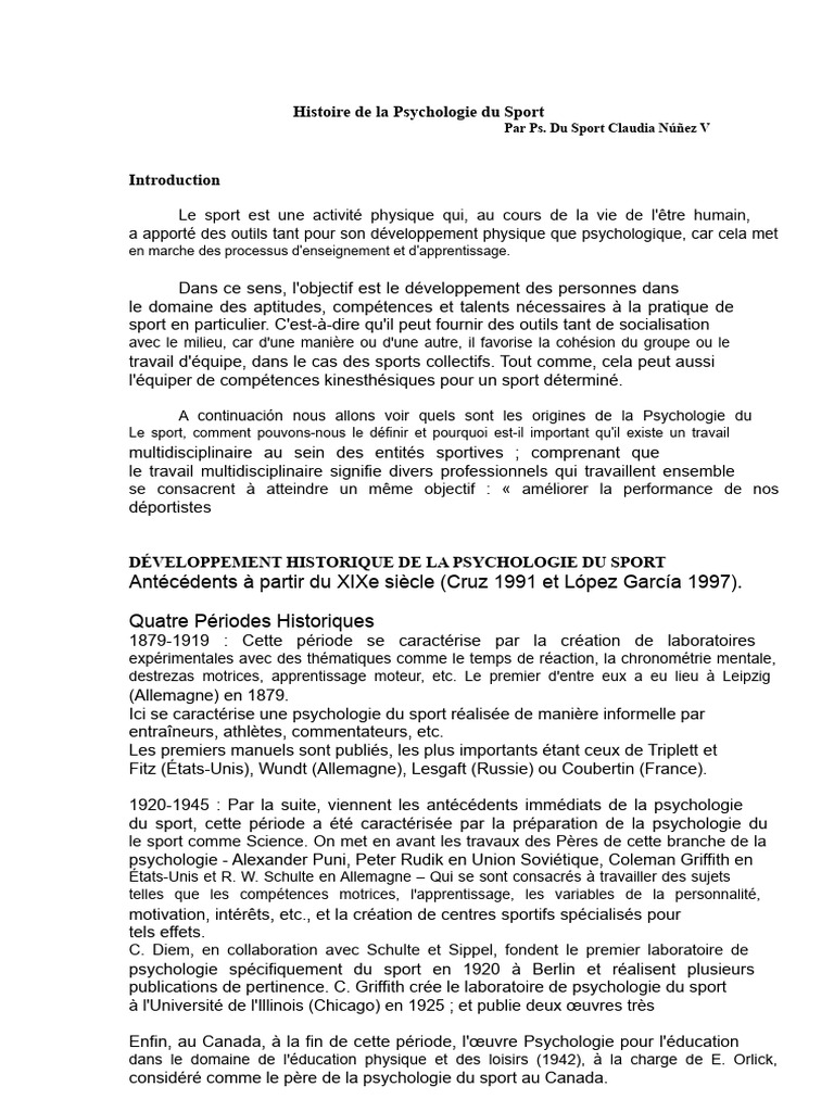 Évolution de la Psychologie du Sport | PDF | Psychologie | Des sports