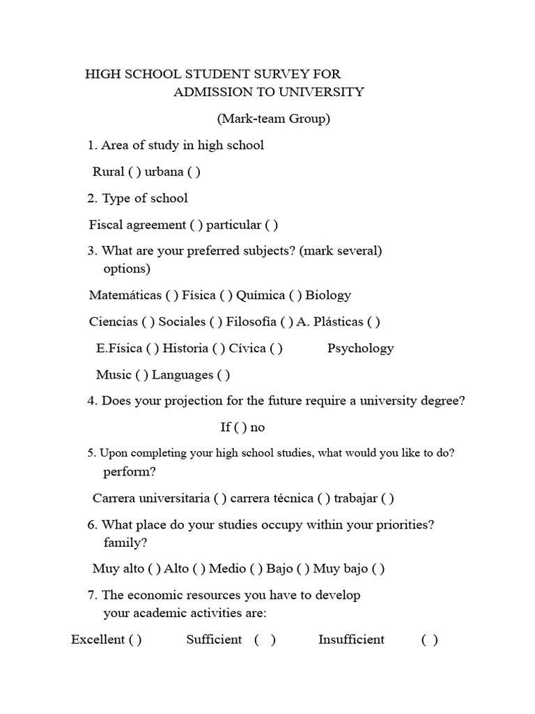 High School Student University Survey | PDF