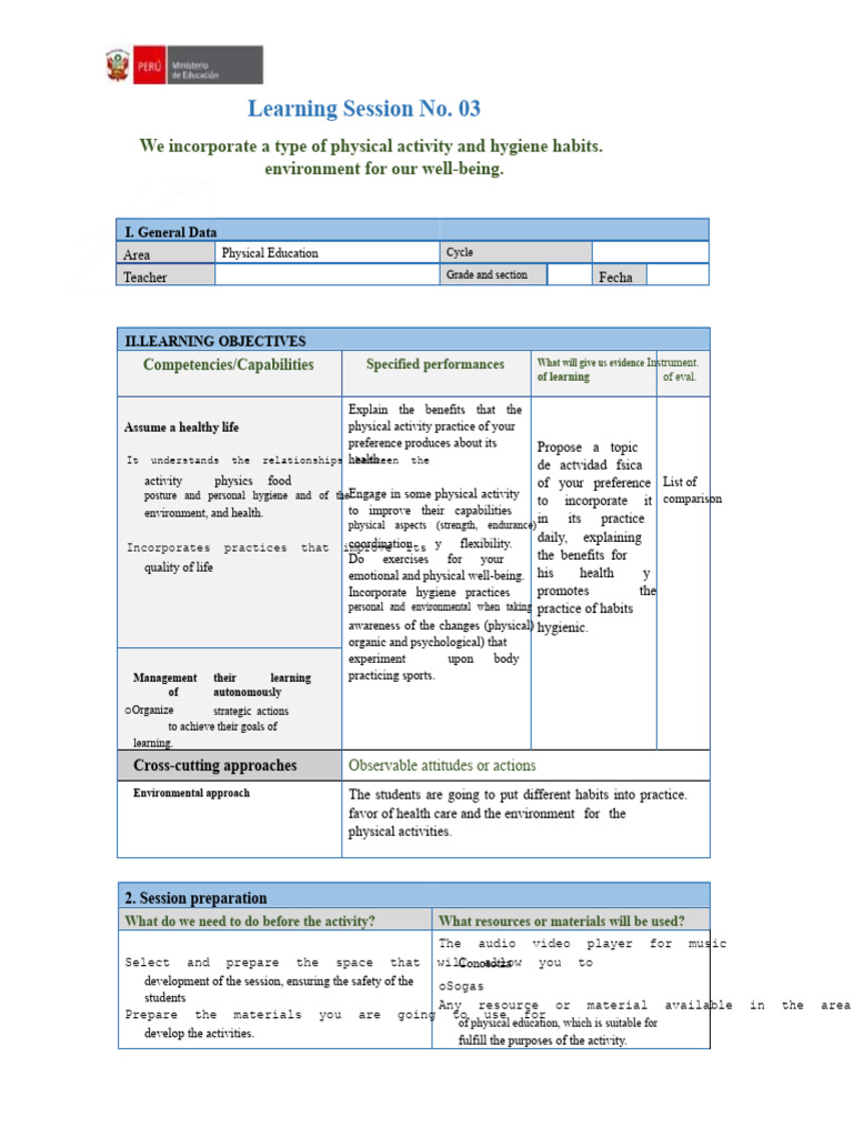 Physical Activity and Hygiene Learning Session | PDF | Learning | Well ...