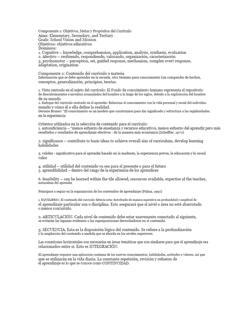 Objetivos y Contenido del Currículo Escolar | PDF | Plan de estudios ...