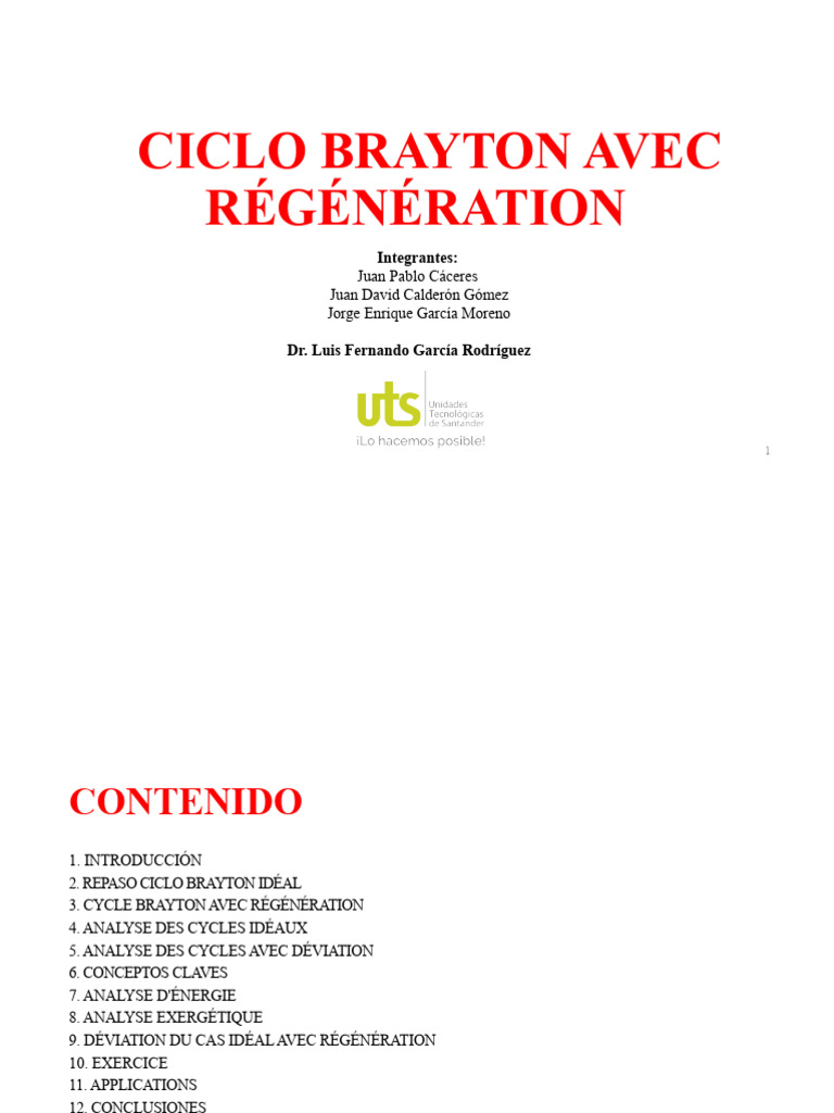 Cycle Brayton avec Régénération : Analyse et Applications | PDF ...