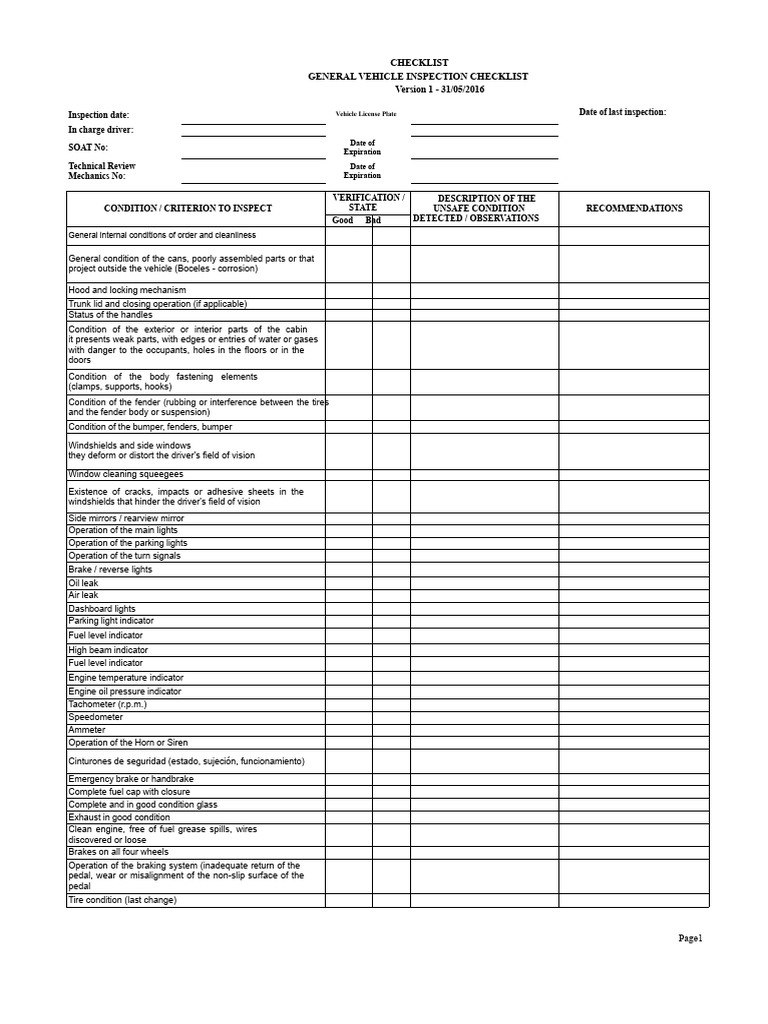SST Inspection - Vehicle | PDF | Truck | Vehicles