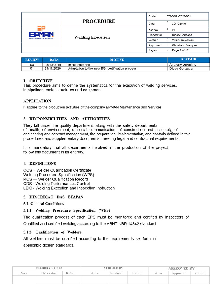 PR-SOL-EPM-001 - Welding Execution Procedure - 01 | PDF | Welding ...