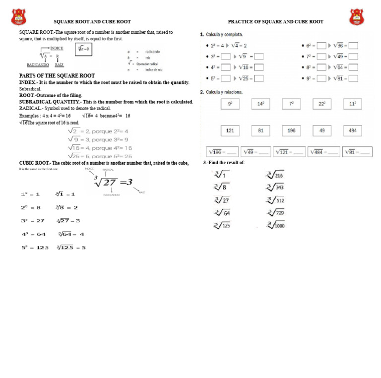 Square Root and Cube Root Practice | PDF