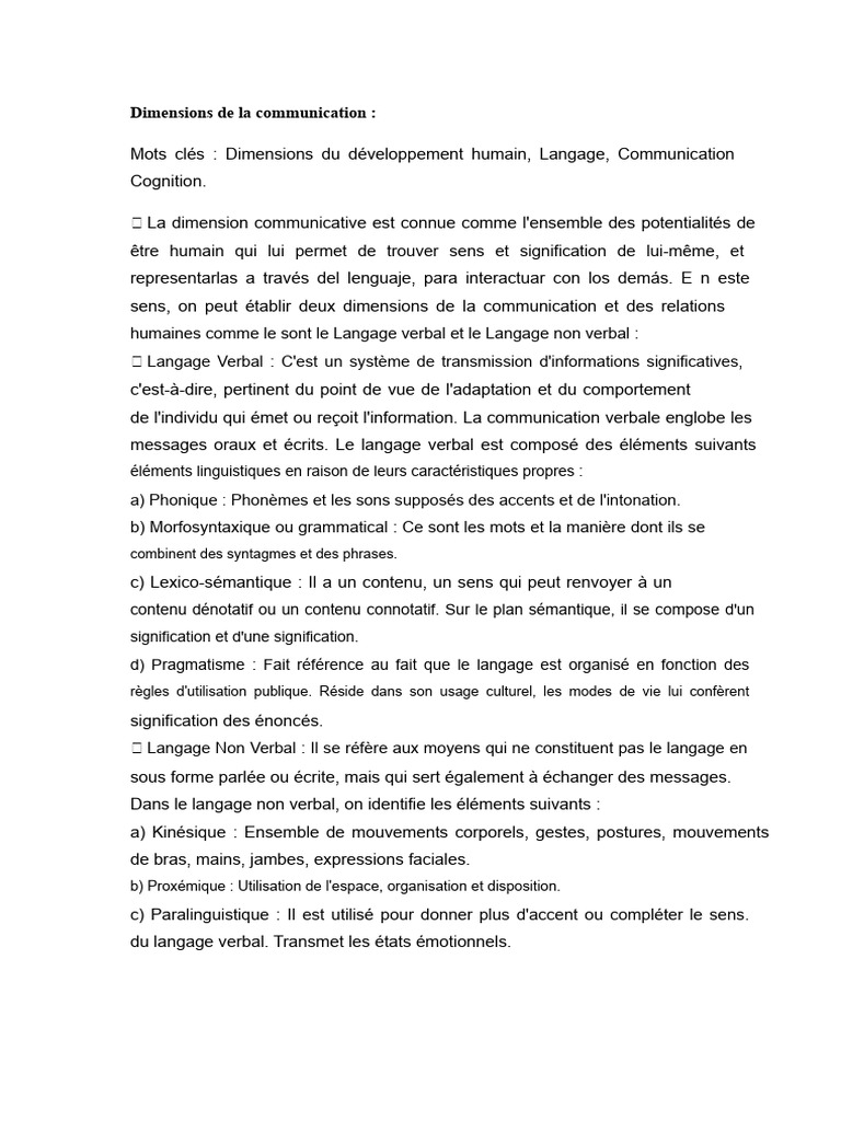 Dimensions de la communication humaine | PDF | Linguistique ...