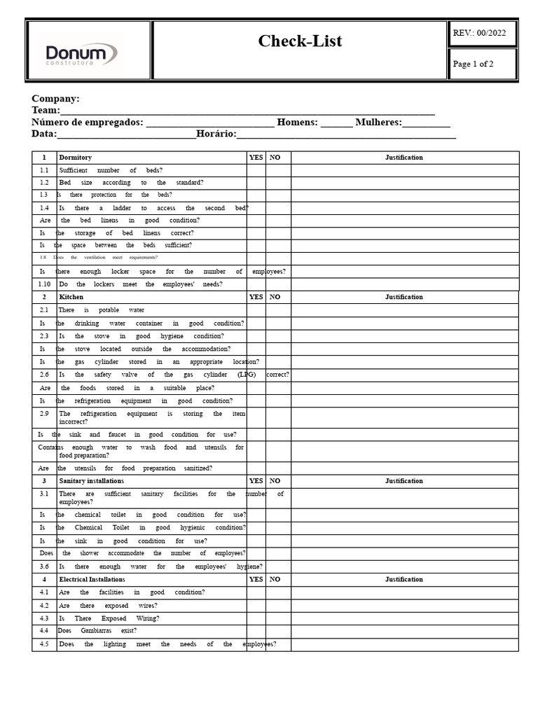 Accommodation Checklist | PDF | Sanitation | Hygiene