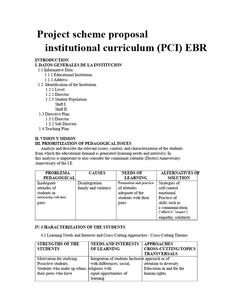 Institutional Curriculum Project Proposal | PDF | Curriculum | Pedagogy