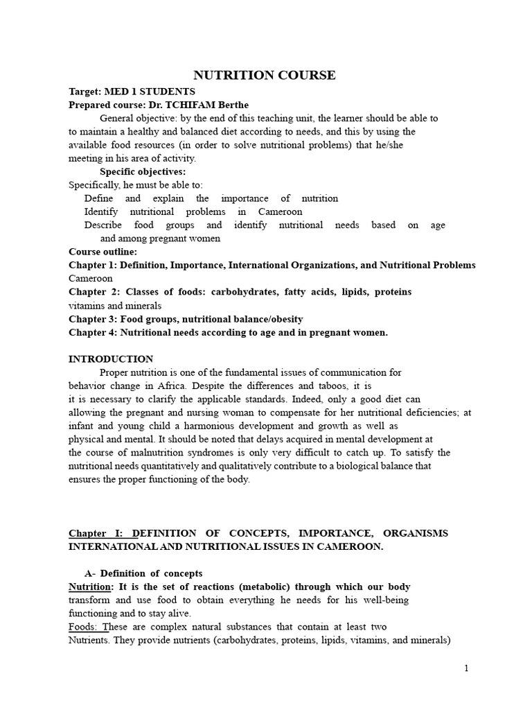 Nutrition Course for Medical Students | PDF | Nutrients | Nutrition