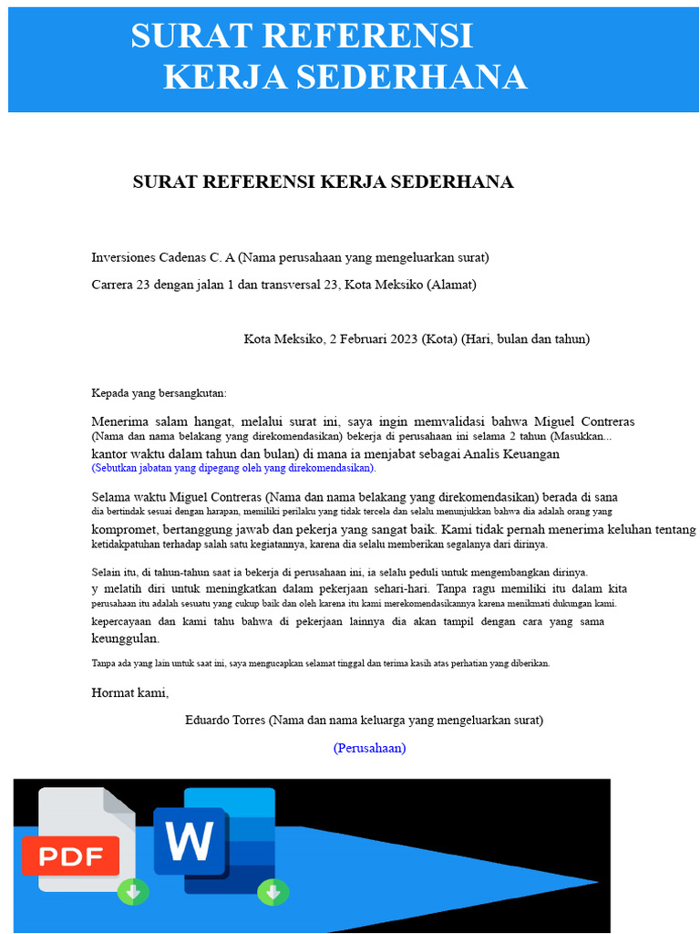 Surat Referensi Kerja Miguel Contreras | PDF