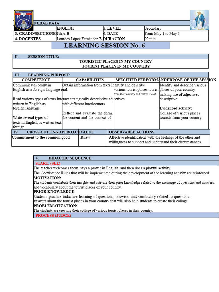 Touristic Places Learning Session | PDF | English As A Second Or ...
