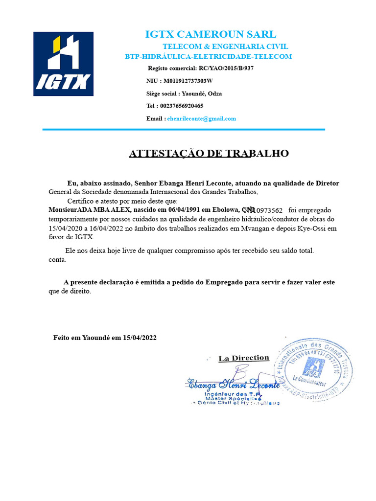 Atestado de Trabalho | PDF