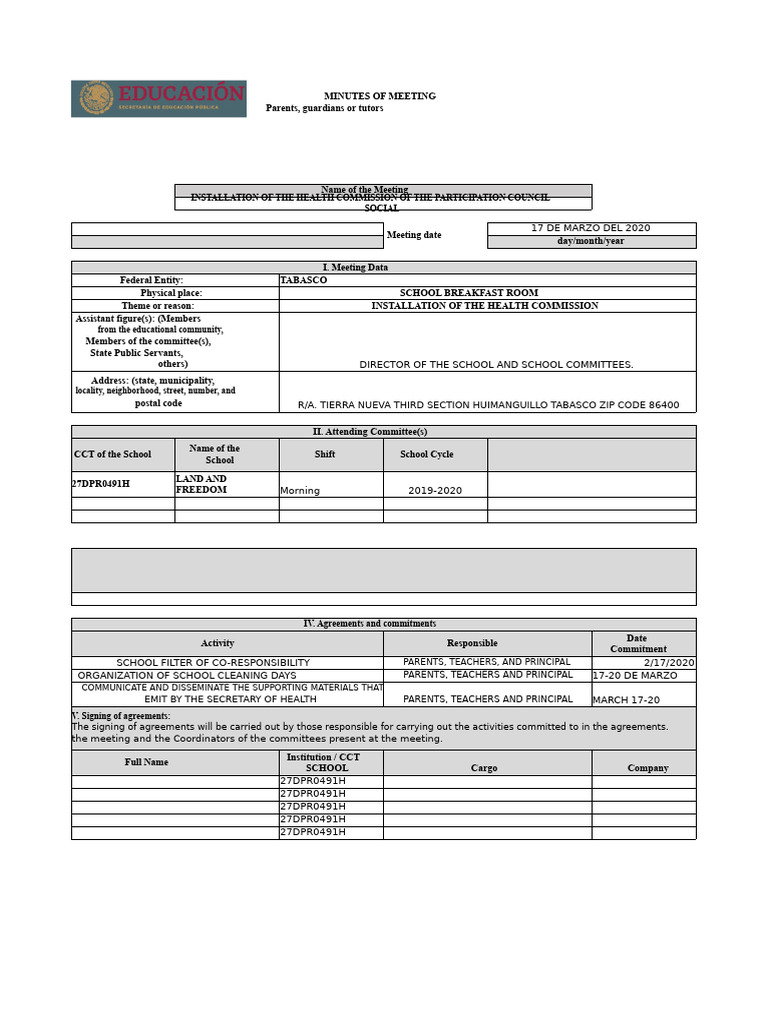 Health Committee Minutes Format | PDF