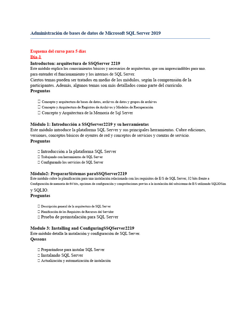 Curso de Administración SQL Server 2019 | PDF | Servidor SQL de ...