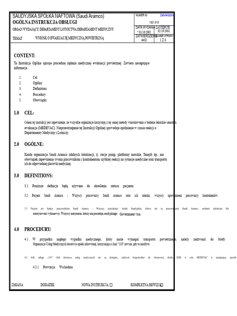 1321 - 015 Wymagania Dotyczące Ewakuacji Medycznej | PDF