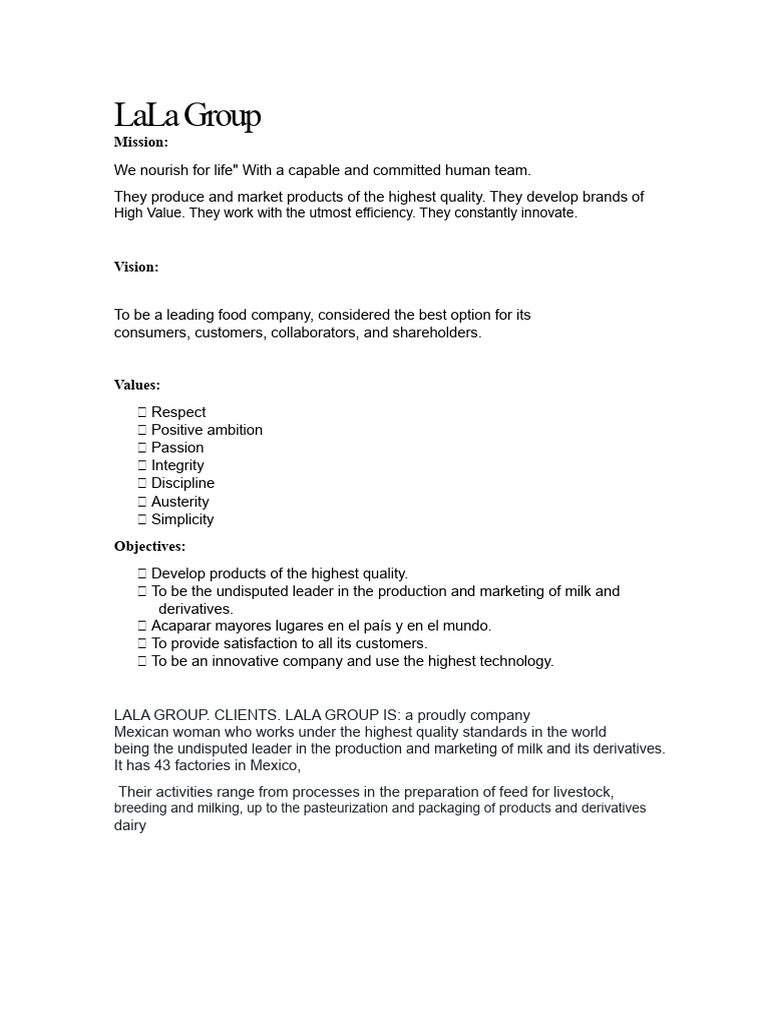 Strategic plan Grupo LaLa | PDF | Marketing | Brand