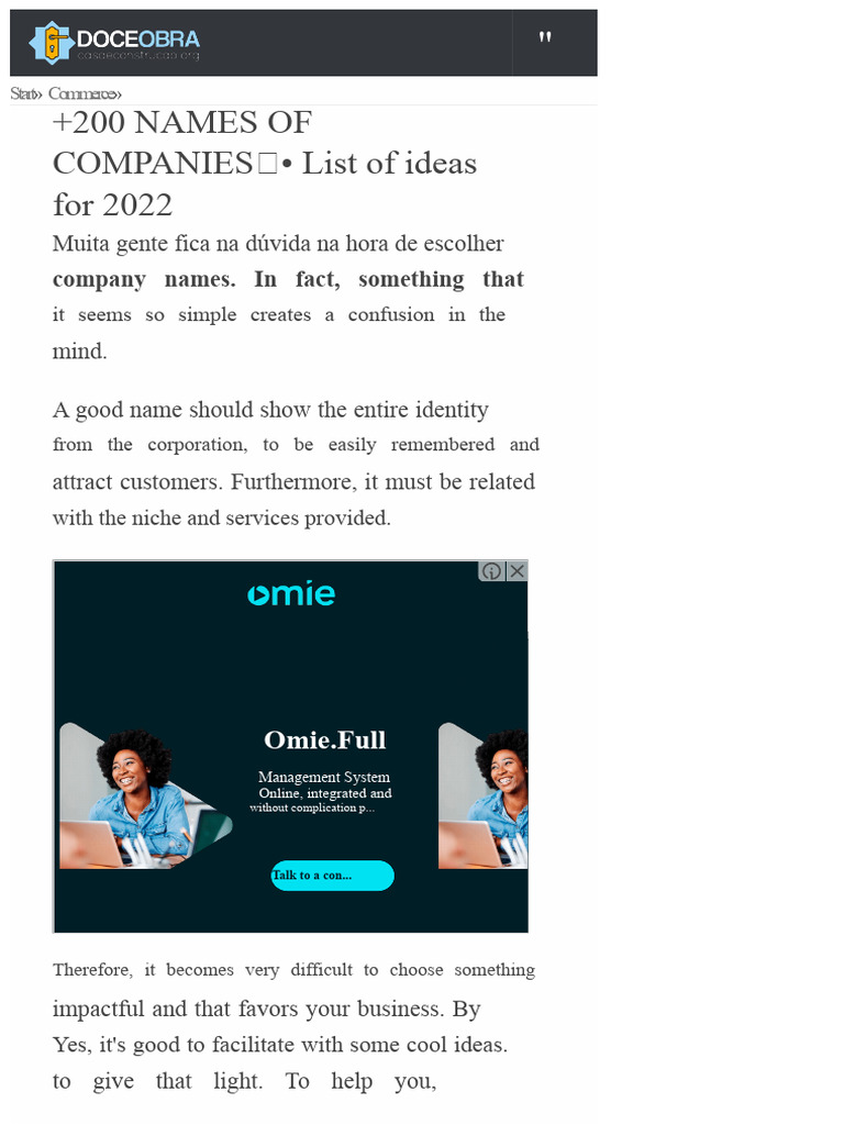 +200 【BUSINESS NAMES】• List of Ideas for 2022 | PDF