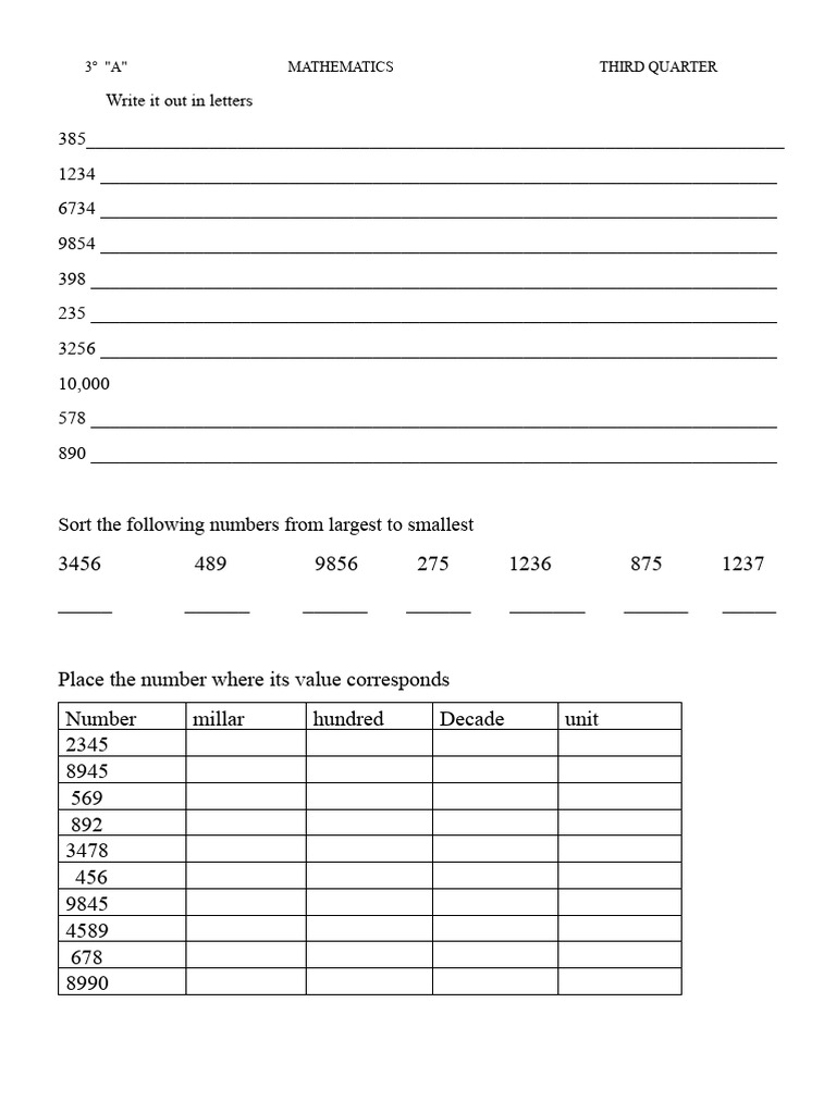 Third Grade Math Exam Third Trimester | PDF | Discrete Mathematics ...