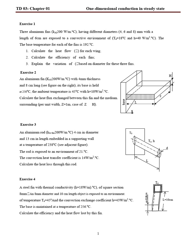 One-Dimensional Heat Transfer Exercises | PDF | Heat Transfer | Thermal ...