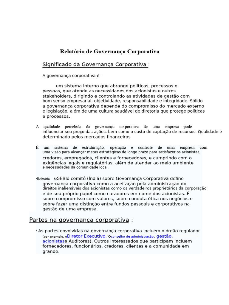 Entendendo a Governança Corporativa | PDF | Governança | Governança ...