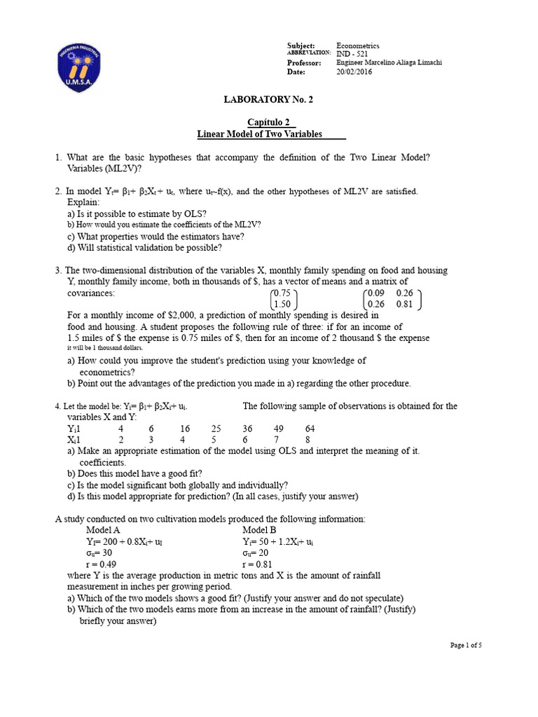 Econometrics: Two-Variable Linear Models | PDF | Ordinary Least Squares ...