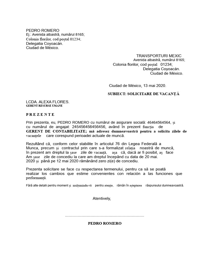 Cerere de Concediu | PDF