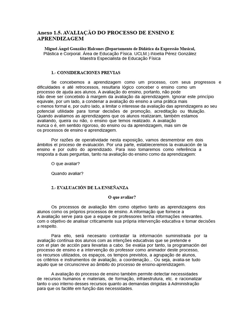 Avaliação do Processo de Ensino e Aprendizagem | PDF | Aprendizado ...