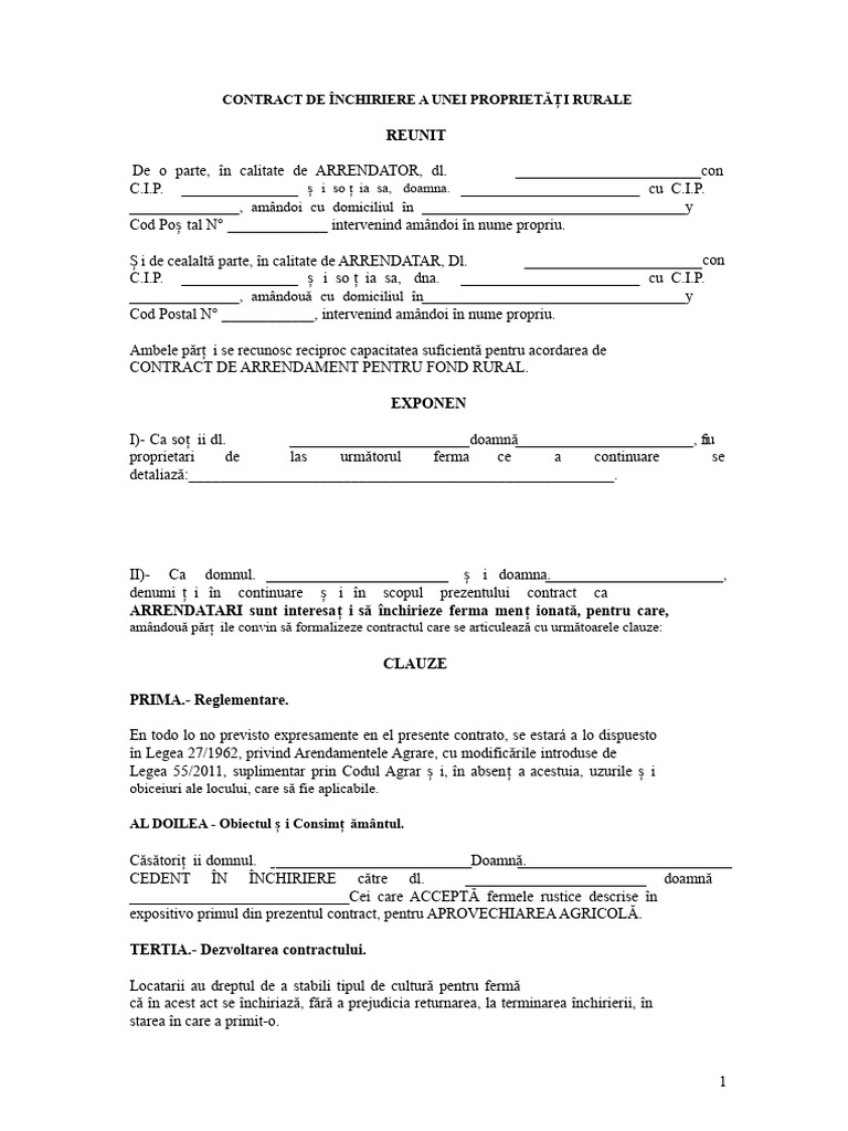 Contract de Arendare Rural În Word | PDF