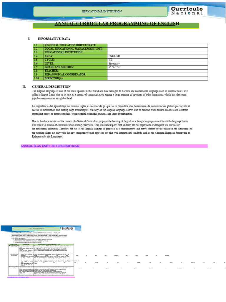 Annual English Curriculum Plan 2023 | PDF | Information | English Language