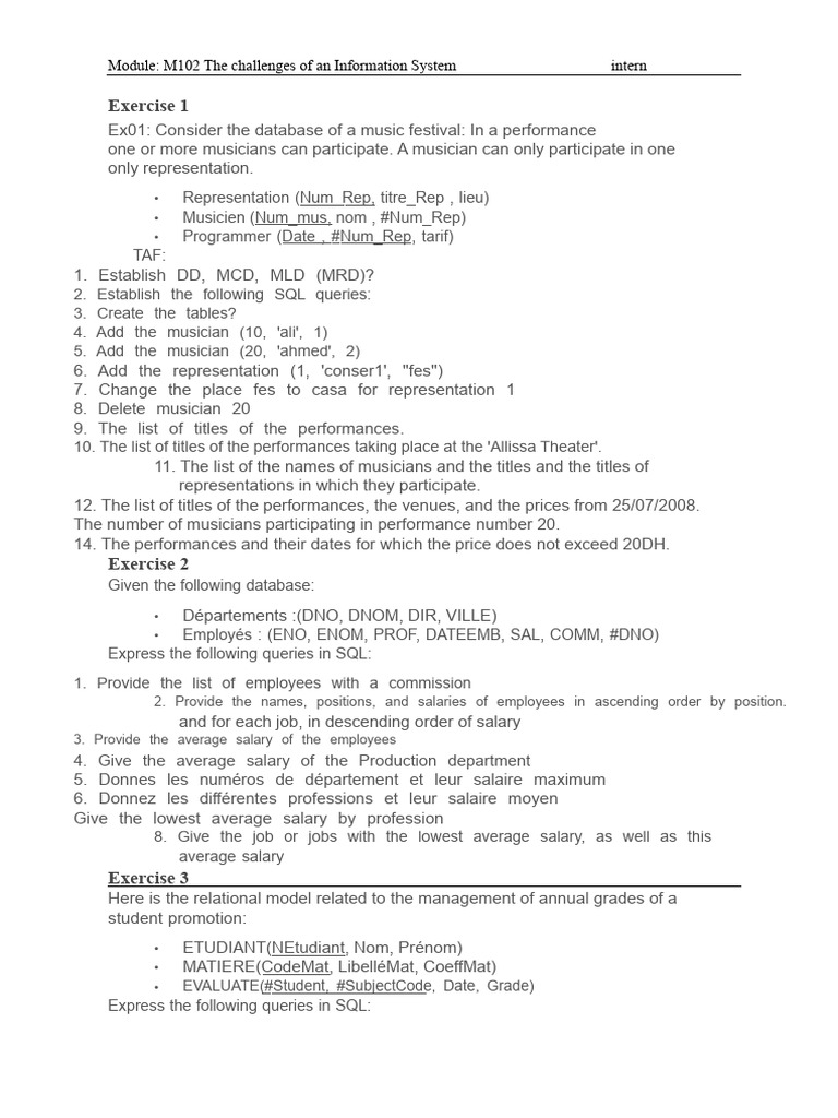 M102 The Challenges of An Information System Exercises To Do | PDF ...