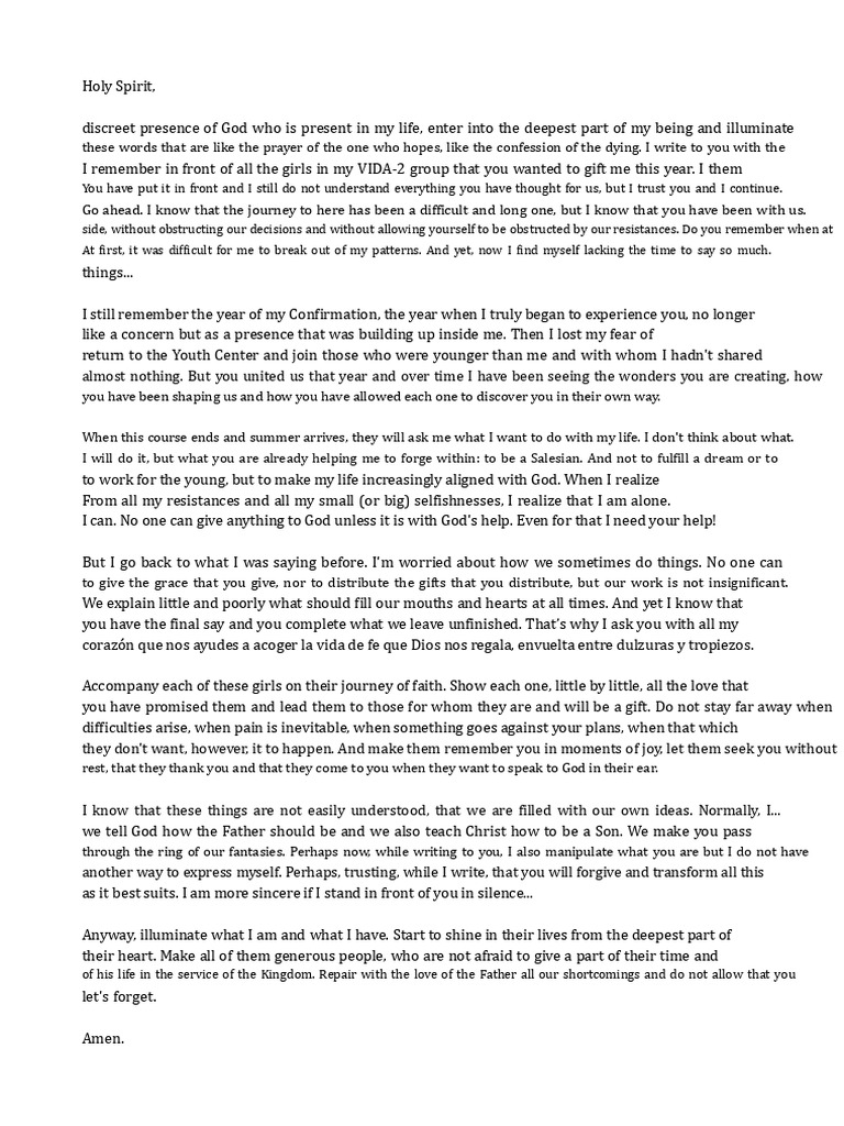 Letter To The Holy Spirit | PDF | Confirmation