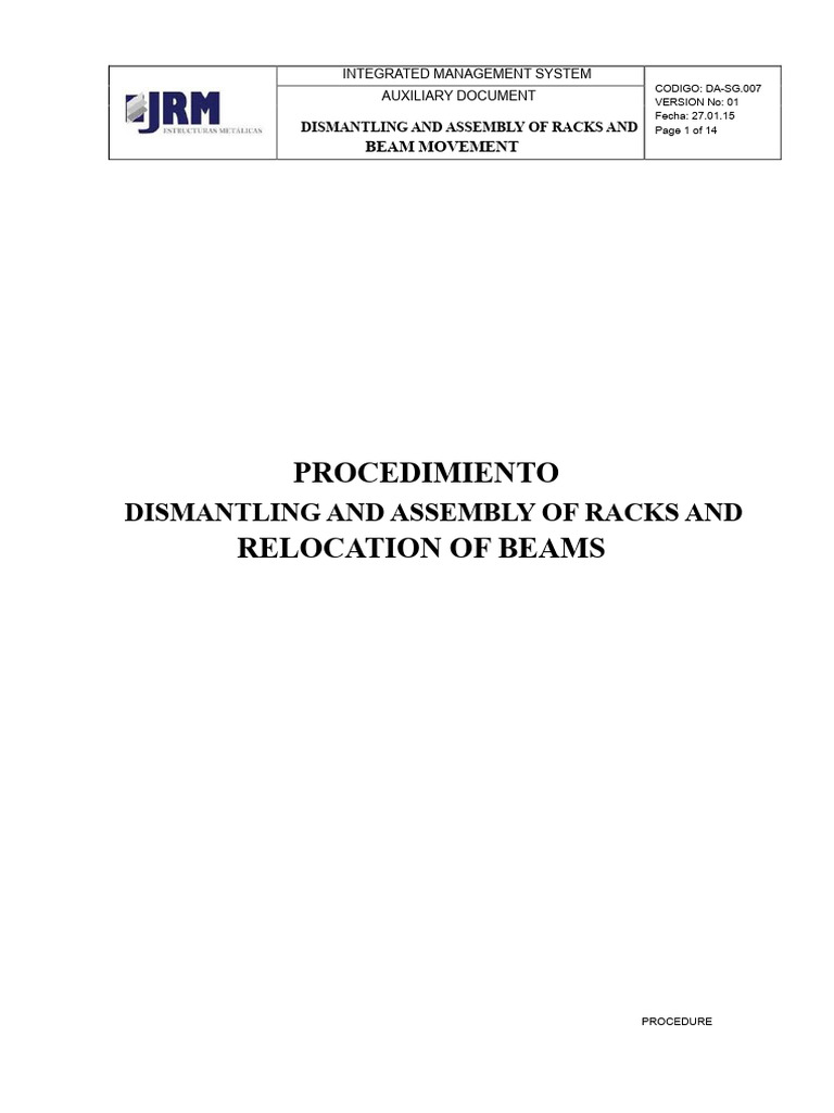 Dismantling Pets of Racks | PDF | Occupational Safety And Health ...