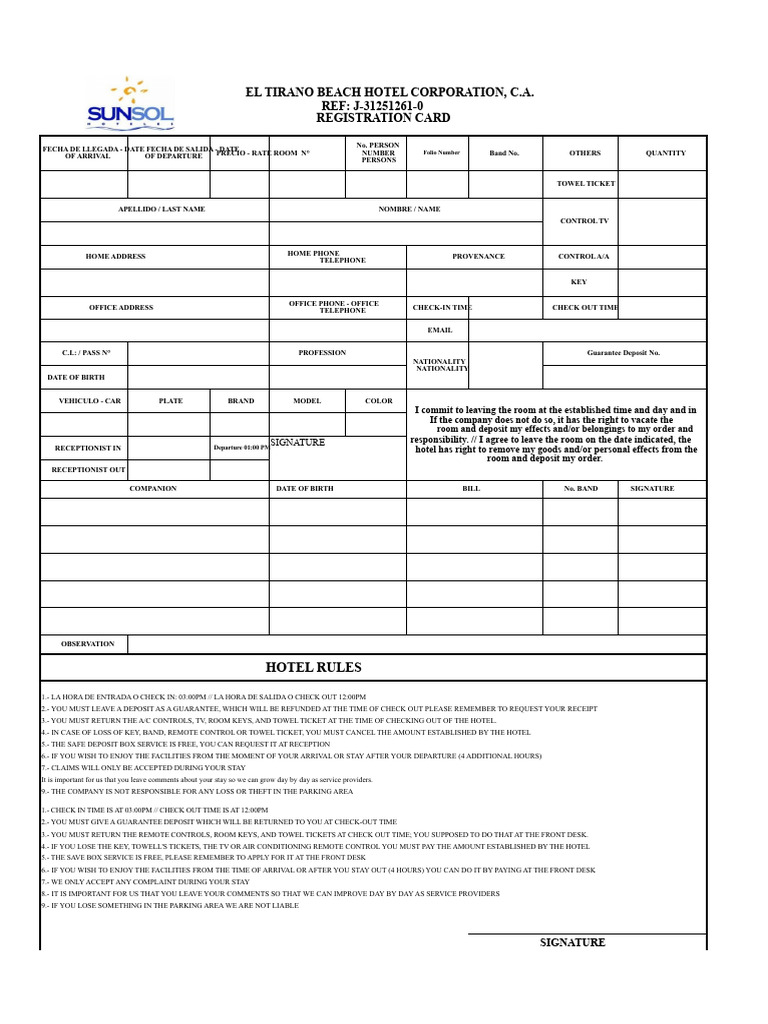 Registration Card - Reception | PDF