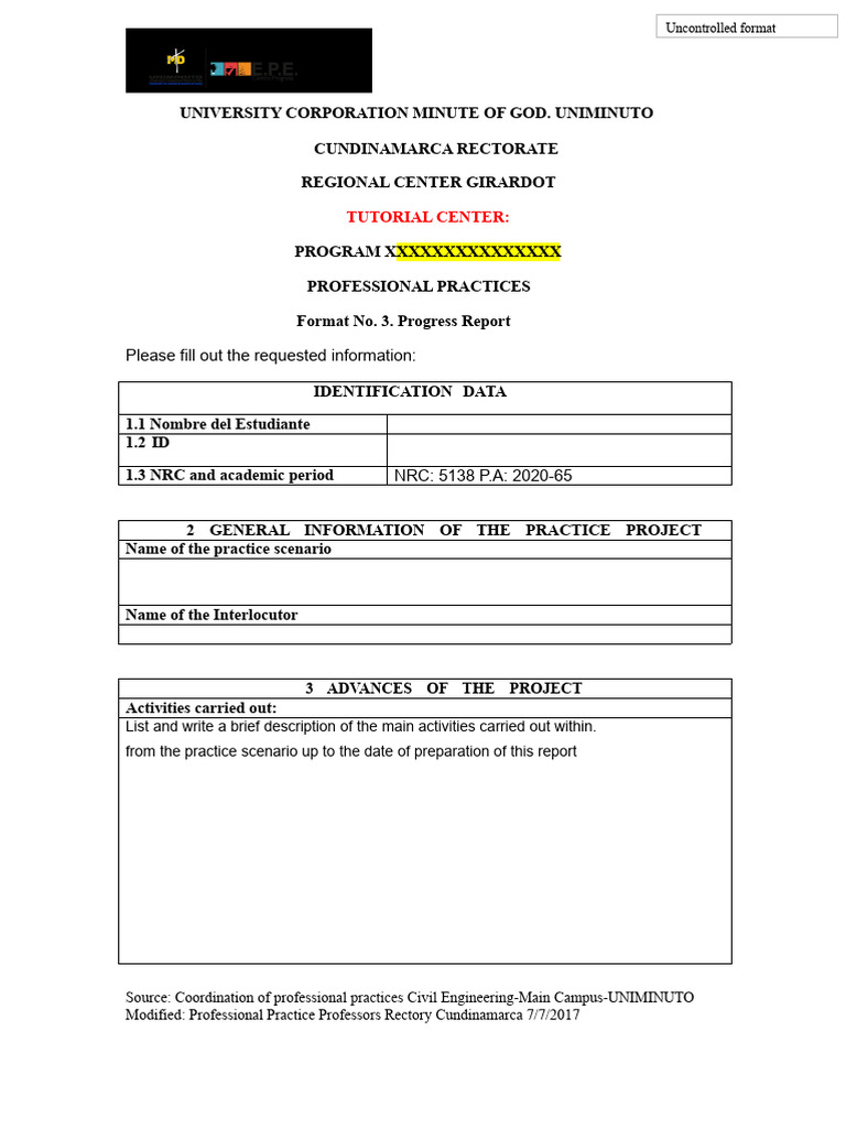 Format No. 3 Progress Report | PDF