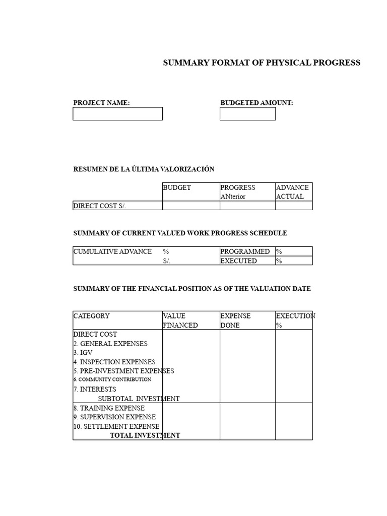 Physical Progress Summary Template | PDF