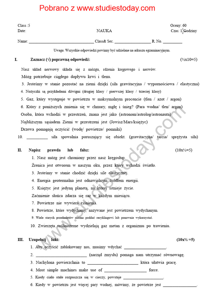 CBSE Klasa 5 Nauka Zestaw Pytań E PDF | PDF